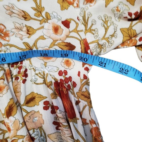 Rachel Zoe Med Floral Peasant Hippie V-Neck Blouse White Orange Ruffel Sleeve - Picture 7 of 10